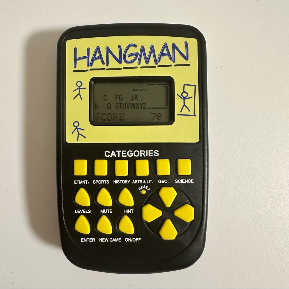 Vintage Electronic Handheld Hangman Game Yellow Black - Works Great